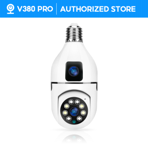 V380 PRO Q19 Plus Dual Lens Full HD PTZ CCTV Camera Light Bulb Indoor And Outdoor 360° Wireless Led Bulb Smart Cctv Camera Waterproof Night Vision Two-Way Audio Wireless Wifi Camera Connect Cellphone Remote Surveillance Camera