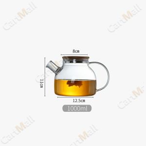 1L Heat Resistant With Wooden Cover Tea Pour Kettle Hot Coffee Tea Milk