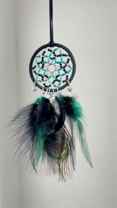 Elegant Peacocks Feathered Dreamcatchers with Star Pendants Handwoven Beaded Windchimes Ornament for Car or Wall Hanging