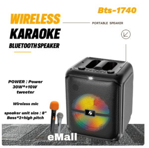 BRODU IKARAOKE BTS-1740 RGB Bluetooth Outdoor Boombox Radios Portability Wireless Speakers Free 1 Wireless Mic And 1 Wired mic