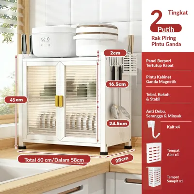 DIDA Rak Piring Dapur Tertutup Stainless Lemari Piring Serbaguna Anti Karat