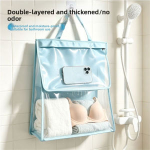 Waterproof Bathroom Hanging Organizer Shower Clothes Storage Bag Wall Mounted Dormitory Essentials with Tablet Window