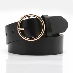 【♡Lovely girls house♡】Womens All-Match Round Buckle Leather Belt for Men Women Trendy Simple Black Metal Buckle Belt