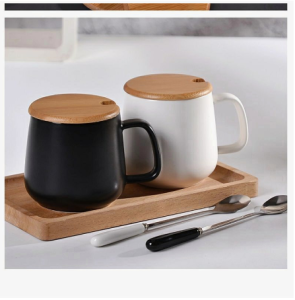 Black and white frosted ceramic mug office household light luxury ceramic cup coffee cup couple cup Spoon with lid