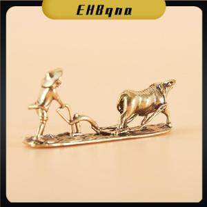 EHBqna คอลเลกชันเครื่องประดับบ้านโบราณ1ชิ้นของสัตว์เลี้ยงชาทองเหลืองแกะสลักมืองานฝีมือโลหะเกษตรกรเก่าและวัวของตกแต่งห้องนั่งเล่น
