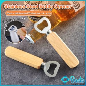 Baete Wooden Bottle Opener Stainless Steel Can Opener Household Kitchen Bar Tools for Wedding Party Home