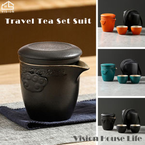 Vision 1 Pot 2 Cup Portable Travel Tea Cup Set Ceramic Porcelain Travel Teapot Set Outdoor Tea Cup Chinese KungFu Tea Set Ceramic Teapots Set with Filter