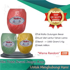 Rapia Super Kuat Tali Plastik Rafia Gulungan Ball Besar 1 Kg Merk Million Warna  Warni