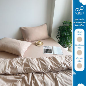 Bộ chăn mền ga gối GONI FRESH màu Beige Nhăn - Ga drap giường bo chun cao 4-25cm kích thước 1m 1m2 1m4 1m6 1m8 2m2