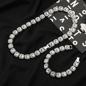 Dây chuyền Lắc tay Cuban đính đá thời trang. Vòng cổ Vòng tay Cuban đính đá sang trọng phong cách hiphop cá tính