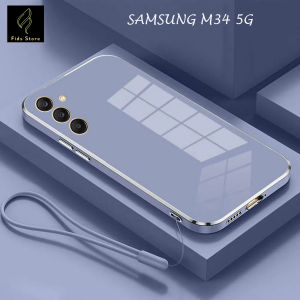 Softcase Samsung M34 5G Case Luxury Plating Casing Silicone Free Tali Lanyard
