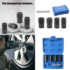 5PCS Damaged Nut Remover Set With Spirals Design For Rusted Rounded Bolts Automotive Repair Tool Kit In Storage Box