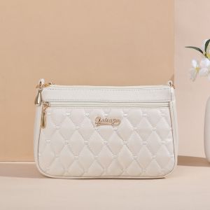BETTERFORM PU Leather Crossbody Bag Lingge Embroidery Large Capacity Shoulder Bag Portable Zipper Messenger Bag Women