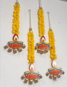 Traditional Handcrafted Artificial Yellow Flower String with Decorative Diya Hanging |Pooja| Diwali | Festival Home Décor | Pack of 1 Pc