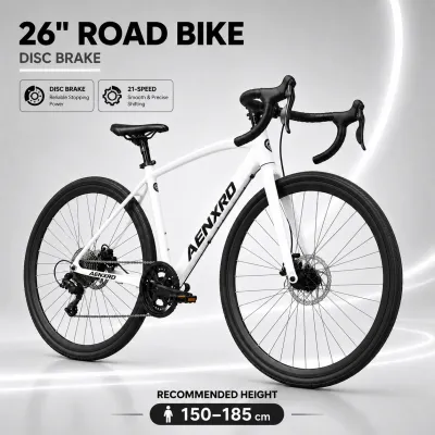 AENXRD Road Bike 26-Inch Adults 21-Speed Disc Brake Alloy Frame Drop Handlebar Bicycle 150kg Max Load