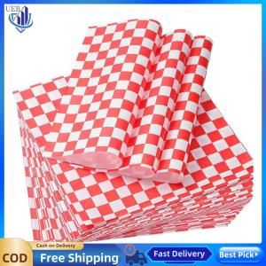 [Ueb Wholesale Center]500Pcs Red Checkered Greaseproof Deli Wrapping Sheets Sandwich Wrapping Papers for Sandwiches/Burgers/Fries Wrapping