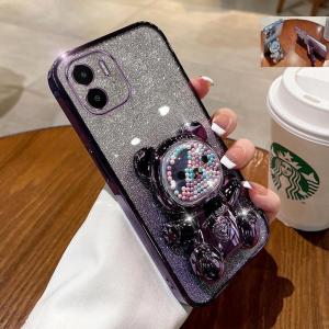 Plating glitter soft casing for Redmi A1 4G 2022 A2 plus A2 A1 glitter phone case TPU 3D cute cartoon bear stand silicone shockproof protcetion phone cover