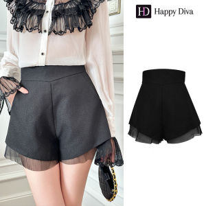 Happy Diva Womens New Summer Mesh Patchwork กางเกงขากว้างกางเกงขาสั้นสีดํา 91531