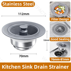 Kitchen Sink Food residues Catcher 304 Stainless Steel Drain Filter Sink Drain Kit Drain Stopper Drain Strainer Quick Drain Plug Chrome ABS 76-81mm Sink Drain Holes