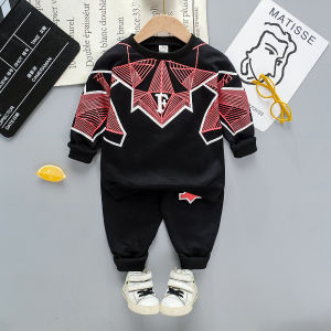 Anak laki laki Kaus Garis Huruf Celana panjang Kapas Baju anak anak Katun Pakaian Setelan