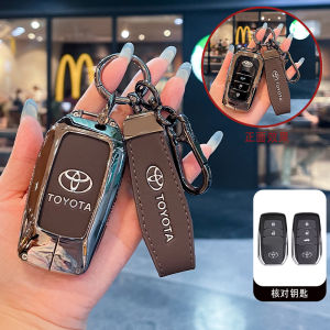 Genuine Leather Zinc Alloy Smart Keyless Remote Car Key Fob Case Cover Shell Holder Chain Protector Keychain For Toyota Fortuner Innova Zenix Land Cruiser Prado Camry Hilux Rocco Revo Rocco Yaris Corolla Cross Harrier RAV4 Alphard Velllfire