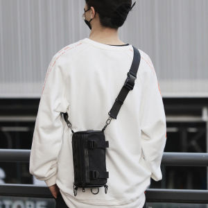 Men Bag Fashion Waterproof Nylon Cylinder Bag Messenger Small Mobile Phone Bag Sling Bag Black