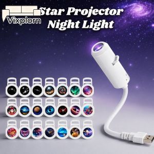 Vixplorn Usb Star Projector Night Light 17 Films Galaxy Moon Nebula Lamp Portable Bedroom Ambient Decor