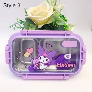 VOYUE 1Pcs 304 Stainless Steel Insulated Lunch Box Sanrio Kuromi 2 Grids Food Container Durable Anime Cartoon Food Storage Box for Children Student