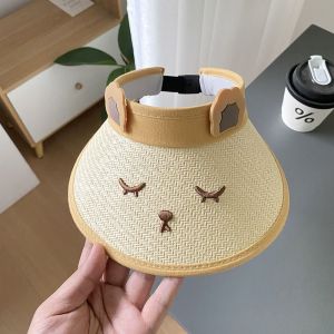 WARMSUN Sun Hat Children Straw Sun Hat Shading Hat Long Brim Childrens Visor Hat Soft Korean Style Cartoon Sunshade Hat Kid
