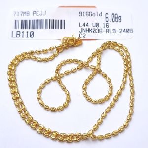 JIN JING RANTAI LEHER BJ SAWI/BERAS (PADU) EMAS 916 TULEN 6.08G/6.95G/7.41G