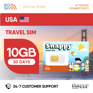 USA SNAPPY Travel SIM 10GB High Speed Data Plan valid for 30 Days