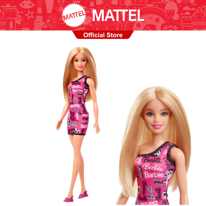 Barbie Fab Basic Doll in One-Shoulder Pink Dress with Barbie Print Logo, Doll with Blonde Hair in Pink Dress I Original Barbie Dolls On Sale I Gift for Kids Girl