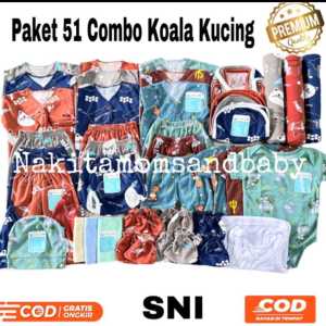 51pcs Paket Perlengkapan Baju dan Celana Combo Mix Koala Kucing Baru Lahir 3-6 dan 6-12 bulan SNI Promo 8.8