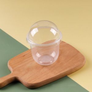 CHICSTOP 50pcs U Shaped Disposable Cake Cup Transparent 250/360/500ML Salad Cup Party Supplies with Dome Lid Dessert Cup Pudding