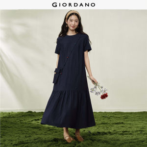 Giordano Women Accompanied by a crossbody bag round neck with pieced pleated hem dress - High Quality Free Shipping 18466710