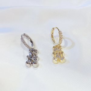 ต่างหูน้องหมีฝังเพชรCZงานชุบทองคำขาวเกรดพรีเมี่ยมห่วงล็อกน่ารักสไตล์เกาหลี