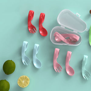 ช้อนส้อม (ขายล้างสต๊อก) ฝึกหัดทานข้าวสำหรับเด็ก ปลายช้อนงอไม่กระแทกปาก จับง่ายปลอดภัย A0130