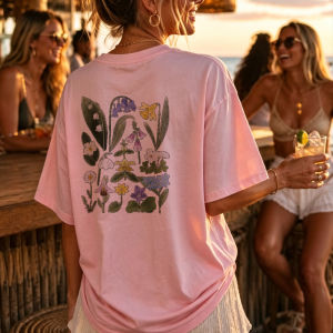[Local Stock] HBESTY  Vintage Botanical Print Crew Neck Short Sleeve T Shirt Floral Pattern Casual Top Funny Outdoors High Quality Cotton Short-sleev