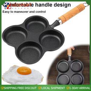 【HOSPORT】 4-Hole Breakfast Burger Egg Pancake Maker Wooden Handle Non Stick Egg Pancake Steak Cooking Pan Multifunction Hamburger Steak Pan Suitable for Gas Stove Induction Cooker