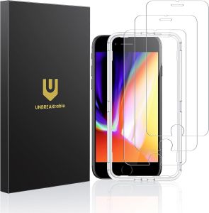 UNBREAKcable 3-Pack Screen Protector for iPhone SE 2022/SE iPhone 8/7 Shatterproof Tempered Glass Easy Installation 9H Hardness 99.99% HD Clear Bubble-Free Anti-Fingerprint Case Friendly