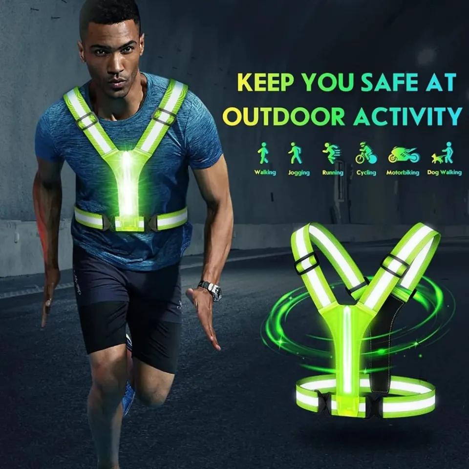 ANSINE High Visibility LED Reflective Vest Adjustable Waist/Shoulder USB  Rechargeable Running Gear Useful 3 Light Modes Reflective Safety Jacket  Jogging