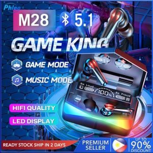 Headset Bluetooth V5.1 Earphone M28 TWS Gaming Headphone 3600mAh Powerbank Wireless Earbud Tahan Air