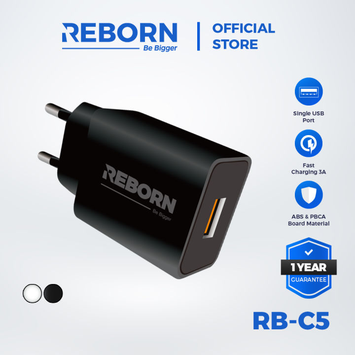 Reborn Single USB Quick Adaptor Charger 3A RB-C5 Included Data Cable ...