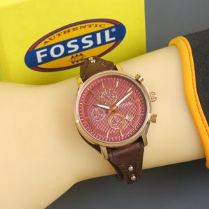 Box Exclusive Jam Tangan Fos Bulat Lingkar VA-842NR / Jam Tangan Fashion Wanita Tali Kulit Diameter 38 Cm