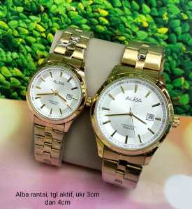 Jam Tangan Couple Albx Analog Terbaru Rantai Stainless Steel Mewah Fashion Pasangan Kekinian Keren Elegan
