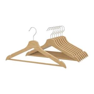 629 - Paket 8 pcs Gantungan Baju Kayu Natural Pasak Kayu Tebal - Wood Hanger