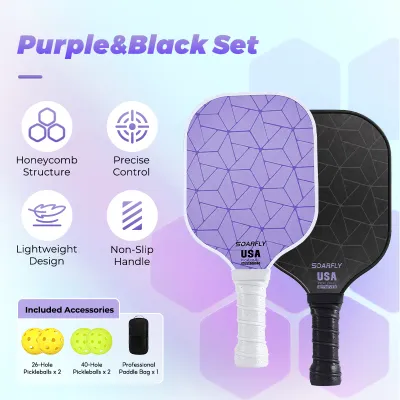 SOARFLY 1 pair Pickleball Paddles set 14MM Pickleball Paddles Lightweight Fiberglass Honeycomb Core with Carry Bag 4 Balls Pickleball Set Pickleball Unisex