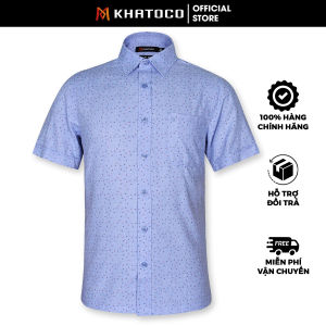 Sơ Mi Họa Tiết Tay Ngắn Màu Xanh Dương Form Tailor Fit Chống Nhăn Lai Ngang - Áo Nam Khatoco