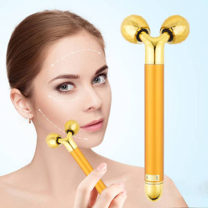 DECINIEE 24k Gold T Facial Slimming Face Beauty Bar Pulse Firming Facial Roller Massager Lift Skin Tightening Wrinkle Stick
