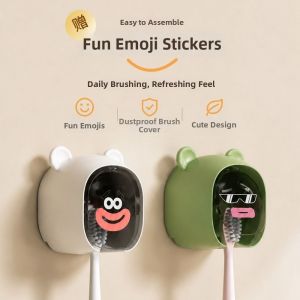 EASYEAH Dustproof Toothbrush Holder Flip-top Wall Mounted Toothbrush Rack Cute Electric Toothbrush Storage Rack